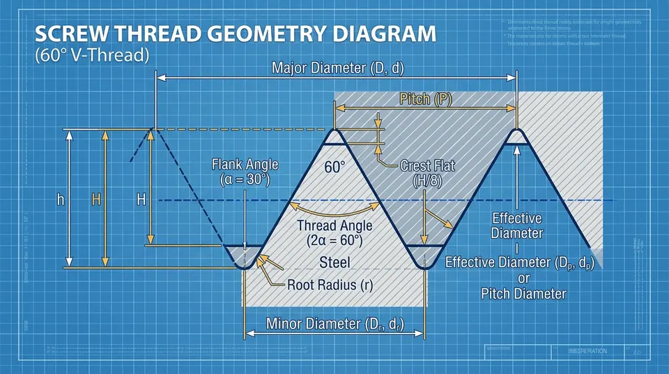 Screw Thread Engineering Geometry Diagram (60 Degree V-Thread)