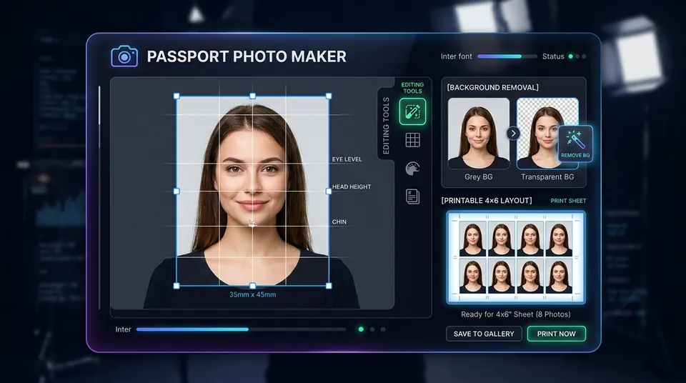 Biometric Passport Photo Studio Pro 4x6 Printable Grid Layout